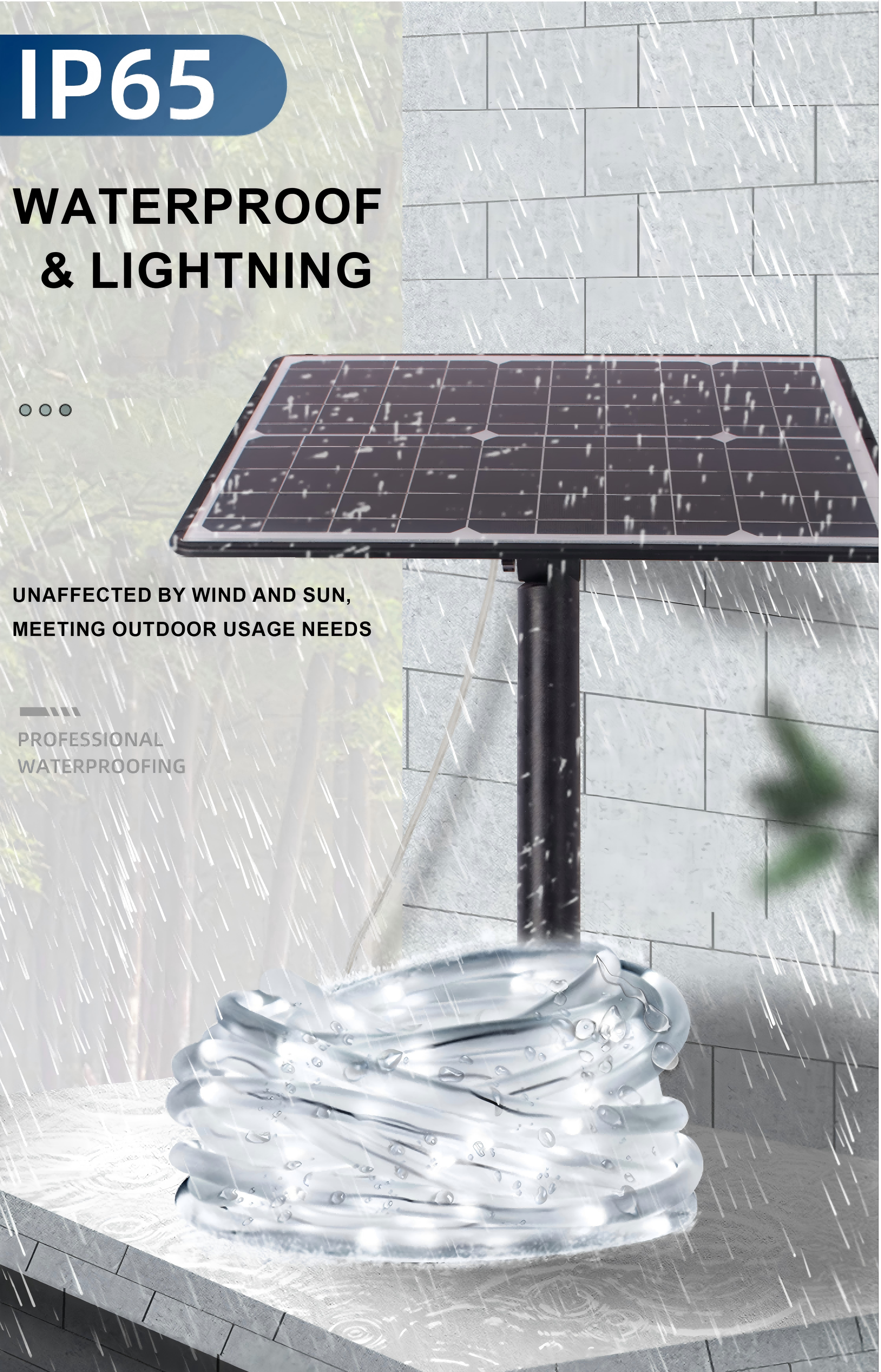 Given SA-T1 Solar Powered RGB LED Strip Light - IP65 Waterproof Remote Control Outdoor Garden Decor